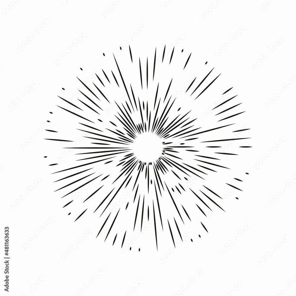 Obraz premium Sun rays hand drawn, linear drawing.