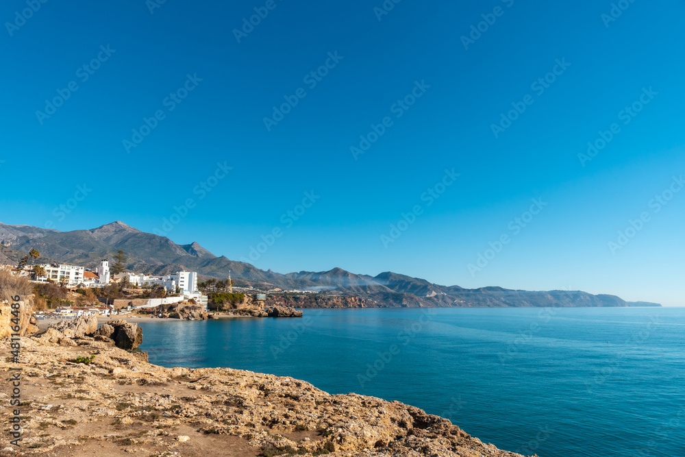 Fountain of Europe on the coast of the town of Nerja, Andalucia. Spain. Costa del sol in the Mediterranean Sea.