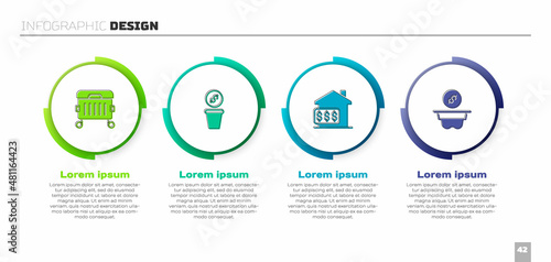 Set Trash can, Donation money, House with dollar and . Business infographic template. Vector