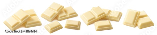 White chocolate bar pieces set isolated on white background