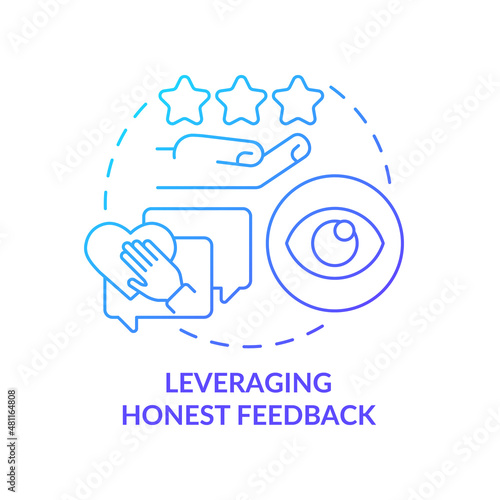 Leveraging honest feedback blue gradient concept icon. Transparency of business abstract idea thin line illustration. Isolated outline drawing. Roboto-Medium, Myriad Pro-Bold fonts used