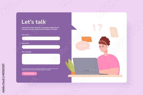 Helpdesk online. Professional virtual asistance for client, customer support service, page of template faq contact form