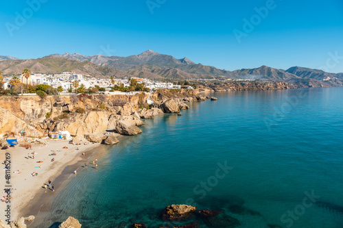 Calahonda beach in the town of Nerja, Andalusia. Spain. Costa del sol in the Mediterranean Sea. photo