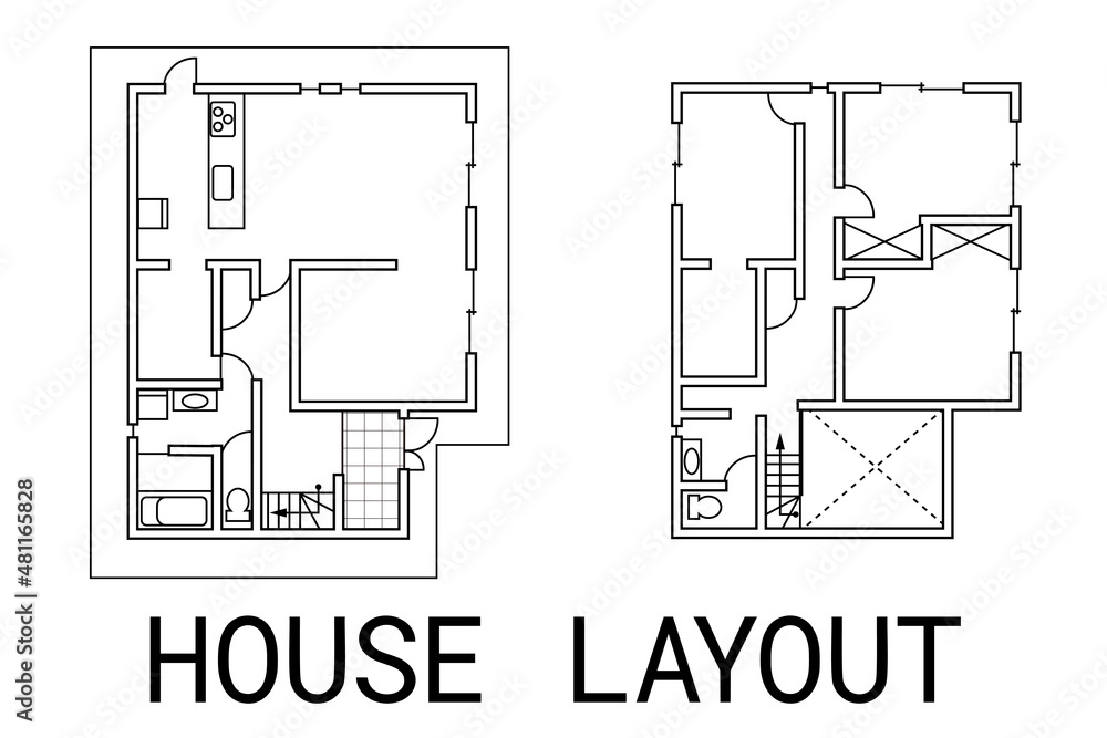 架空の戸建住宅の間取り図 ベクターイラスト 壁部分白抜き Stock Vector Adobe Stock 架空の戸建住宅の間取り図 ベクターイラスト 壁部分白抜き Stock Vector Adobe Stock