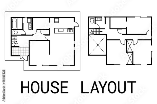 架空の戸建住宅の間取り図 ベクターイラスト