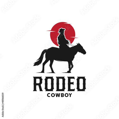 Cowboy Riding Horse Silhouette at Sunset logo