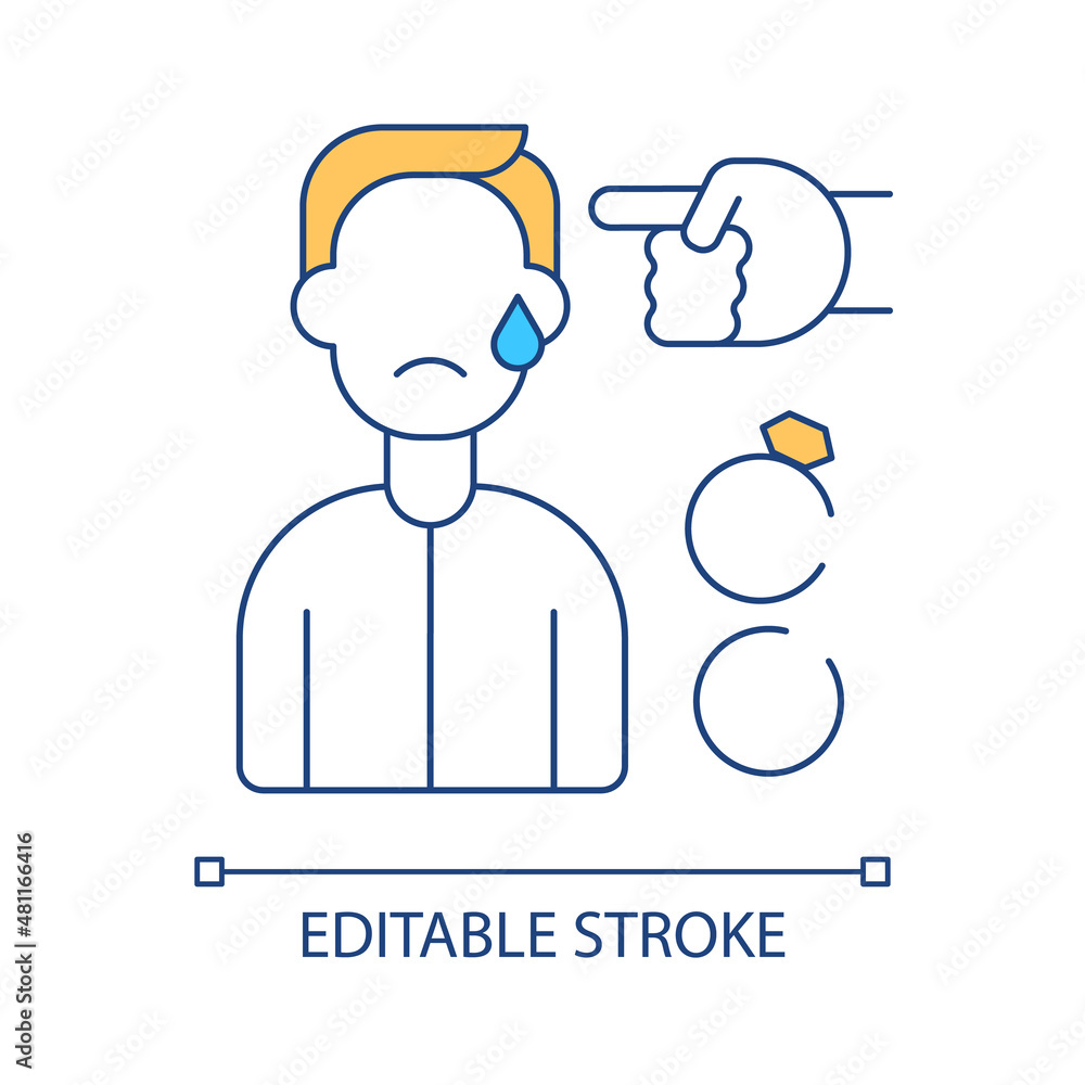 Putting ex-partner down after divorce RGB color icon. Abusive behavior. Marriage breakdown. Isolated vector illustration. Simple filled line drawing. Editable stroke. Arial font used