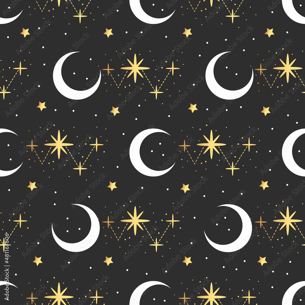 Naklejka premium Night sky pattern. Vector magic seamless pattern