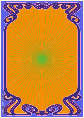 Psychedelic Art Nouveau Frame, 1900s Decor, 1960s Color Combination, Template for Posters, Covers, Illustrations