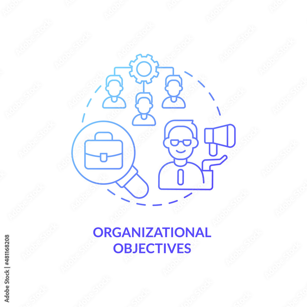 Organizational objectives blue gradient concept icon. Planning, management. HR abstract idea thin line illustration. Isolated outline drawing. Roboto-Medium, Myriad Pro-Bold fonts used Organizational objectives blue gradient concept icon. Planning, management. HR abstract idea thin line illustration. Isolated outline drawing. Roboto-Medium, Myriad Pro-Bold fonts used