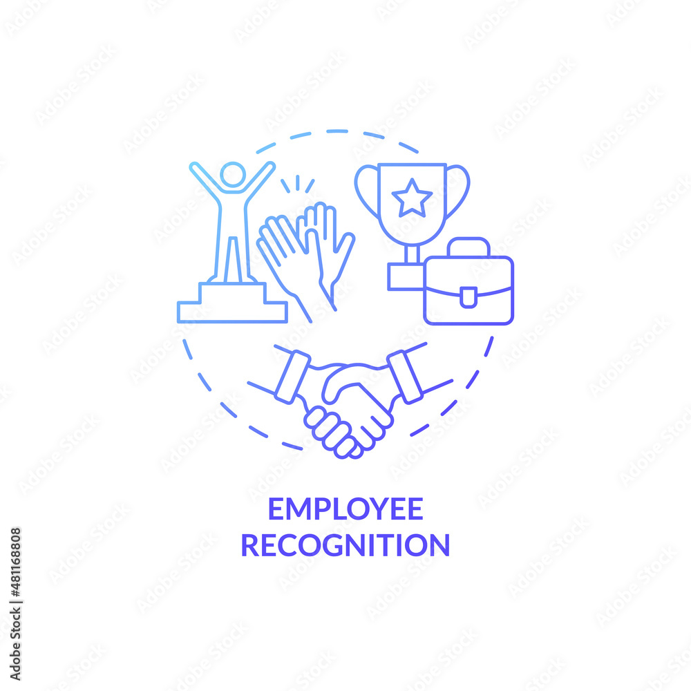 Employee recognition blue gradient concept icon. Workers contributions. HR abstract idea thin line illustration. Isolated outline drawing. Roboto-Medium, Myriad Pro-Bold fonts used Employee recognition blue gradient concept icon. Workers contributions. HR abstract idea thin line illustration. Isolated outline drawing. Roboto-Medium, Myriad Pro-Bold fonts used