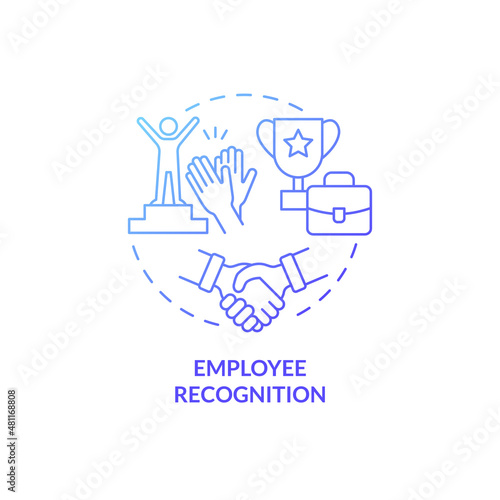 Employee recognition blue gradient concept icon. Workers contributions. HR abstract idea thin line illustration. Isolated outline drawing. Roboto-Medium, Myriad Pro-Bold fonts used photo