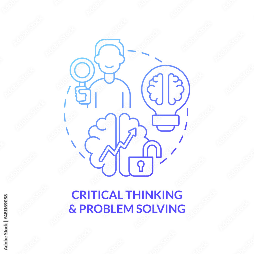 Critical thinking and problem solving blue gradient concept icon. Management abstract idea thin line illustration. Isolated outline drawing. Roboto-Medium, Myriad Pro-Bold fonts used Critical thinking and problem solving blue gradient concept icon. Management abstract idea thin line illustration. Isolated outline drawing. Roboto-Medium, Myriad Pro-Bold fonts used