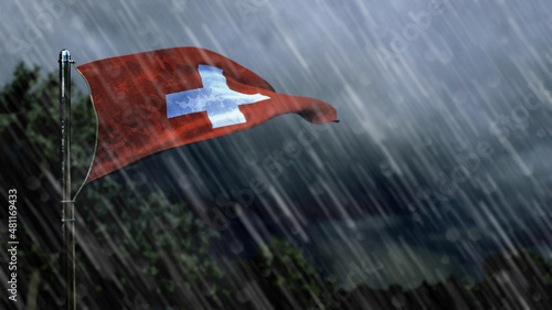 Quadro su tela flag of Switzerland with rain and dark clouds, tornado forecast symbol - nature