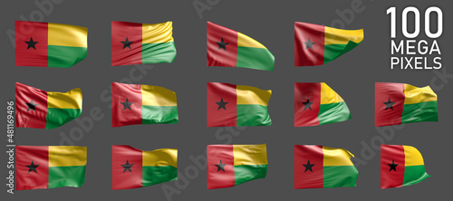 many various pictures of Guinea-Bissau flag isolated on grey background - 3D illustration of object
