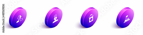 Set Isometric Bipolar disorder, Human with question mark, Antidepressants and Mountains flag top icon. Vector