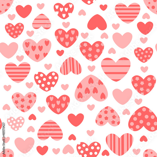 Vector festive pattern with hearts for Valentine's Day. Seamless background for web design, fabric, textiles, gift paper, wrappers, packaging, etc.