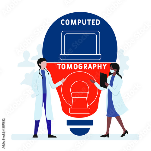 CT - Computed Tomography  acronym. business concept background.  vector illustration concept with keywords and icons. lettering illustration with icons for web banner, flyer