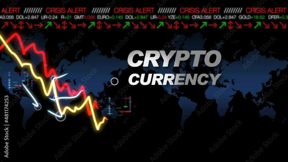 Crypto currency stock exchange cryptocurrency chart display screen numbers crash fall graph blueprint finance diagram animation alert coin money investor world bitcoin ethereum market 