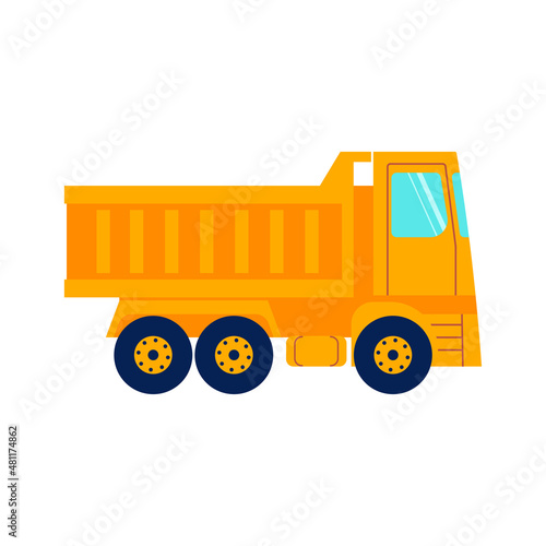 Construction orange truck side view isolated on white background