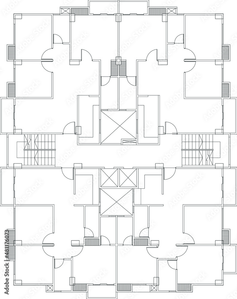 Sketch Drawing Layout of Flats Residential or Apartment. Interior furnitures floor plan drawing, 2d illustration. Suitable for interior and architecture work drawing project