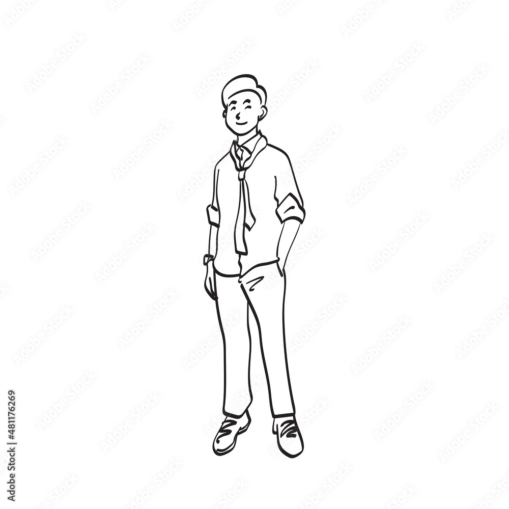line art businessman standing with relaxation after work illustration vector hand drawn isolated on white background
