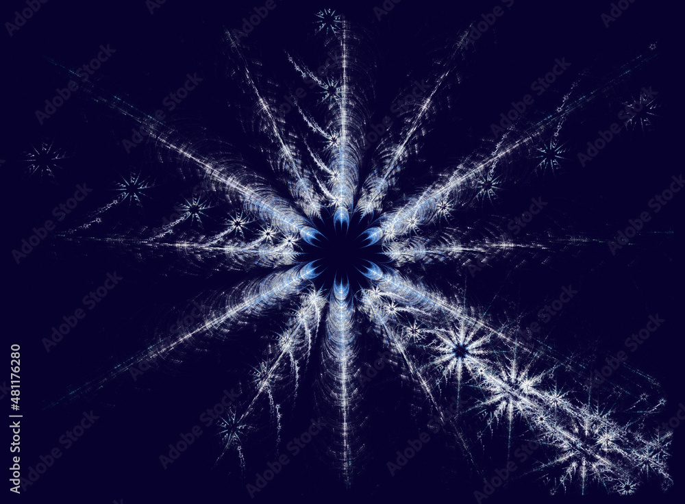 Naklejka premium Fractal, a beautiful abstract snowflake on a dark blue background