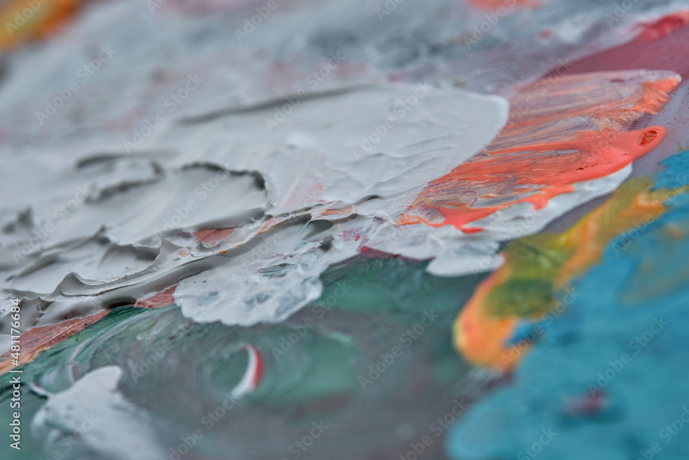 Vibrant multi-coloured artists traditional oil paint palette Vibrant multi-coloured artists traditional oil paint palette