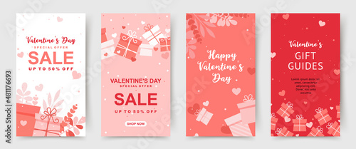 Valentines day social media banners.Vector illustrations for social media posts, stories, website, online shopping, sale ads, greeting cards