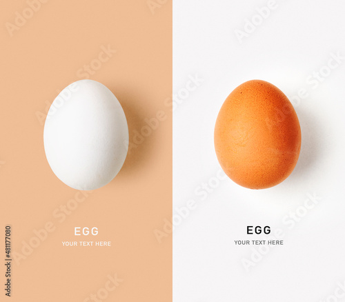 White and brown eggs creative color card. photo