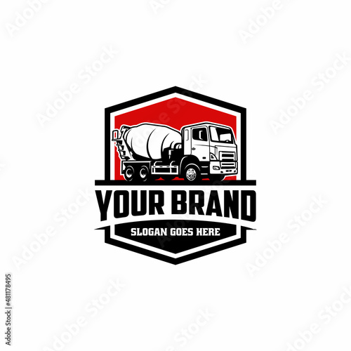 concrete mixer truck, construction vehicle illustration logo vector