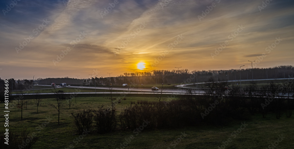 sunrise over the A2 Motorway