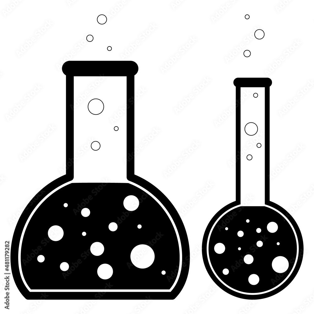Chemical test tubes vector icons set minimalist simple flat illustrations. Experiment chemical flasks for science isolated on white background. Chemical test tubes vector icons set minimalist simple flat illustrations. Experiment chemical flasks for science isolated on white background.