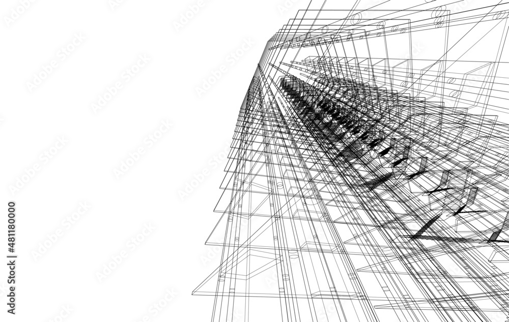 wireframe linear 3d drawing of building wireframe linear 3d drawing of building