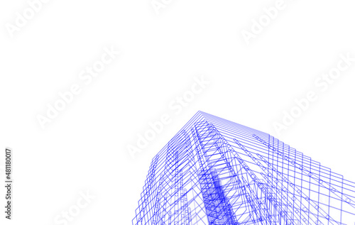 wireframe linear 3d drawing of building