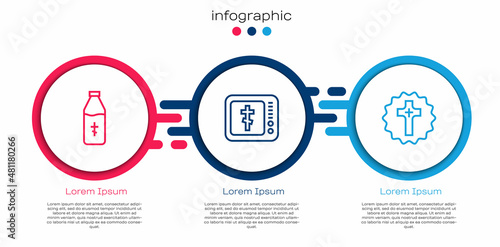 Set line Holy water bottle, Online church pastor preaching and Christian cross. Business infographic template. Vector