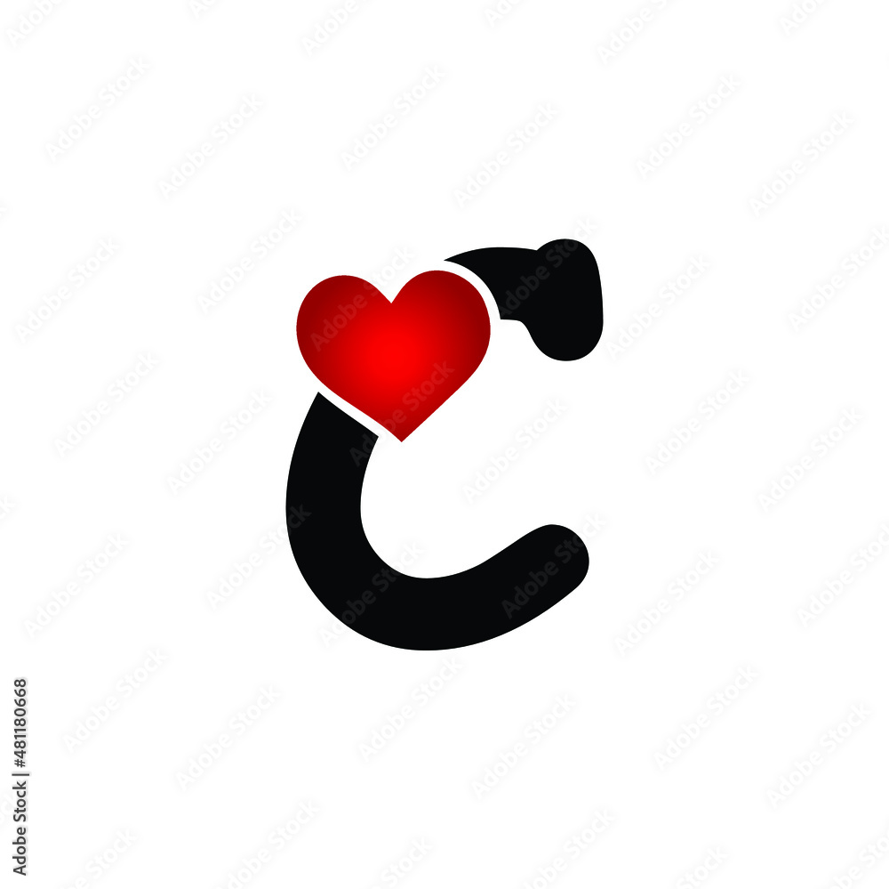 C letter logo with heart icon, Happy Valentines initial C logo, Letter C Heart Logo