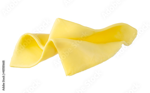 A piece of cheese isolated on a white background. Levitation.