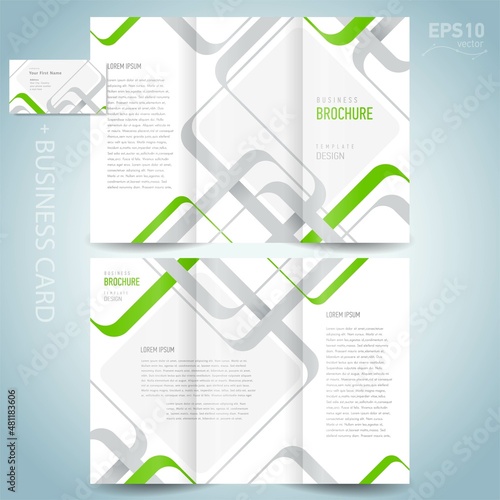 Brochure design template Tri-fold and business card set vector stripes theme