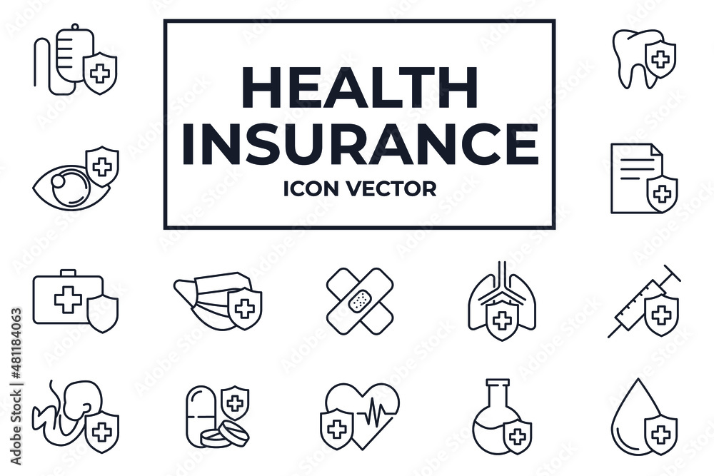 Set of health insurance icon. Medical pack symbol template for graphic and web design collection logo vector illustration