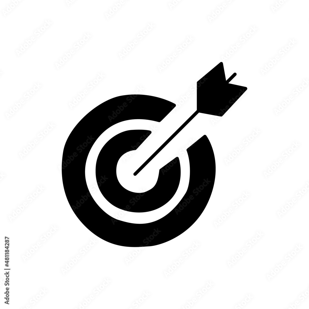 Target Icon in black flat glyph, filled style isolated on white background Target Icon in black flat glyph, filled style isolated on white background