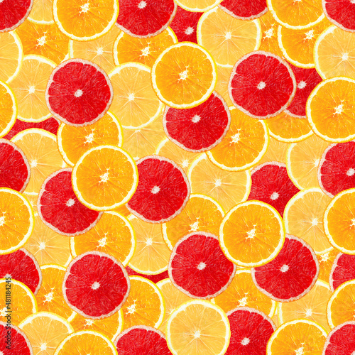 Seamless pattern with citrus slices, background with citrus fruits
