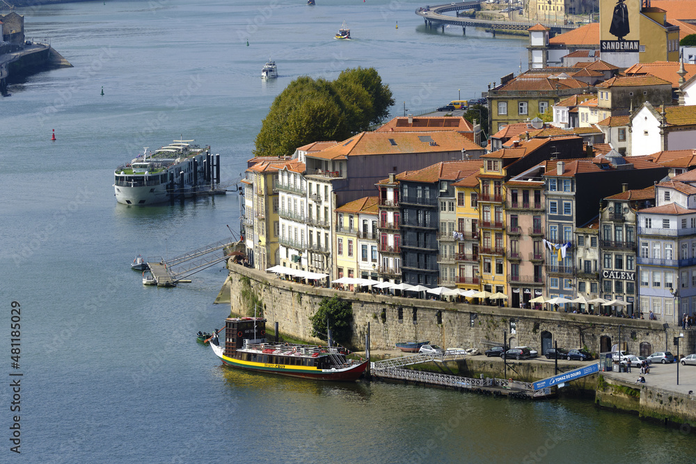 Rows of colorful old historical houses in Ribeira district of Porto, Portugal