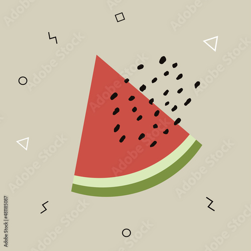 Abstract poster with watermelon. Contemporary art. Abstract elements, fruits and berry for social networks, cards, prints. Memphis style watermelon. Vector illustration