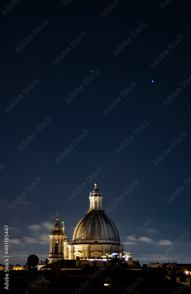 Starry night above church dome
