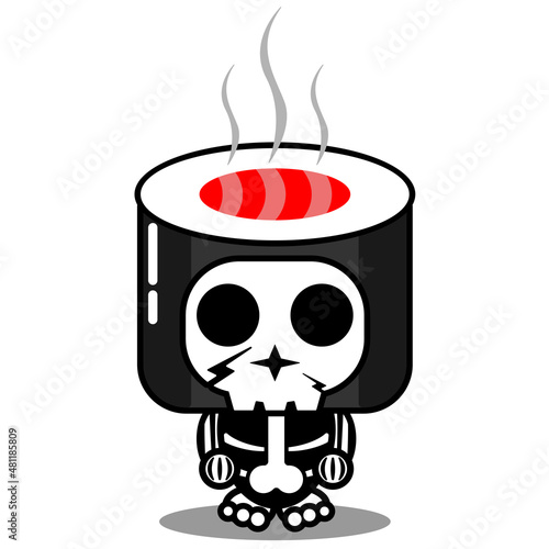 vector cartoon character mascot costume human skull cute sushi roll food