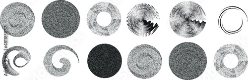 Big set of lines in Circle Form . Spiral Vector Illustration .Big collection of round Logos . Rouhgen edges . Abstract Geometric circular shapes .Rotating radial lines collection. Concentric circles © miloje