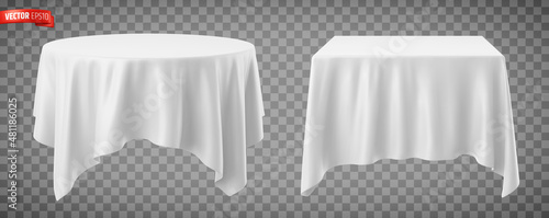 Vector realistic illustration of white tablecloths on a transparent background.