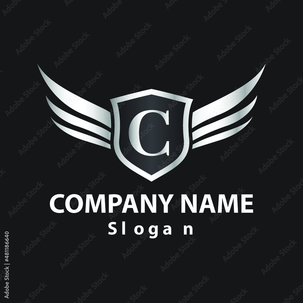 Luxury Letter C Gold Wing with Shield Logo template, Golden Wing Shield Luxury Initial Letter C logo Luxury Letter C Gold Wing with Shield Logo template, Golden Wing Shield Luxury Initial Letter C logo
