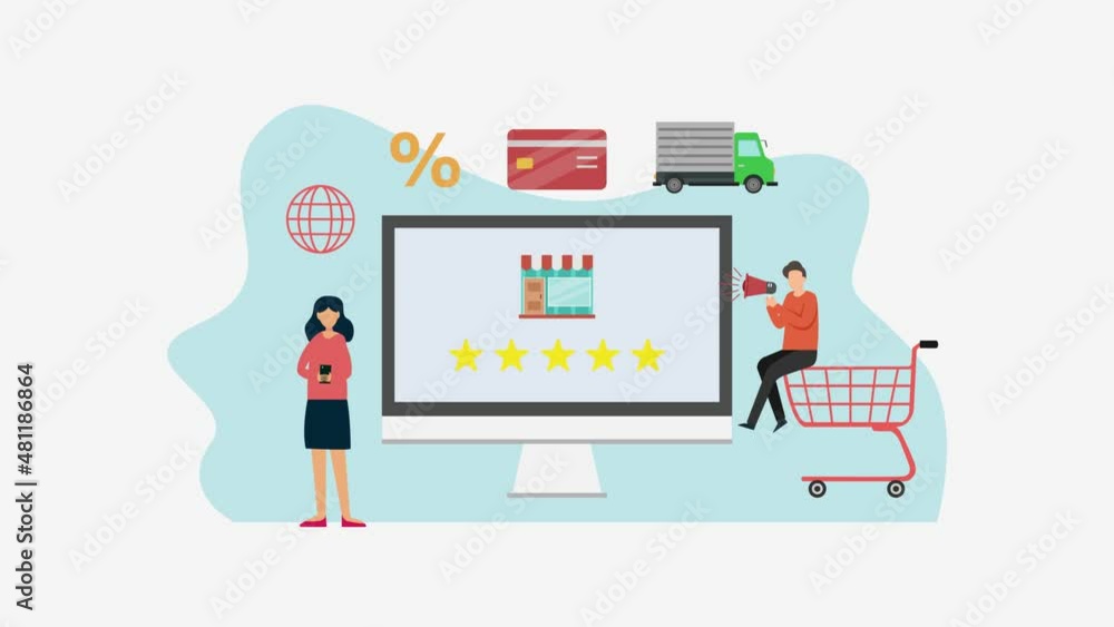 Two people giving shop review to doing promotion Two people giving shop review to doing promotion